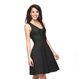 J LO Jennifer Lopez black Pointelle fit and flare dress